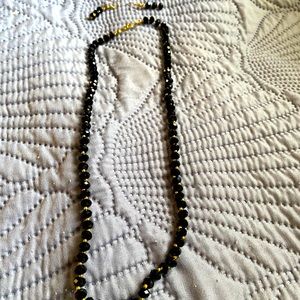 Black hexagonal granite like beads. Handmade